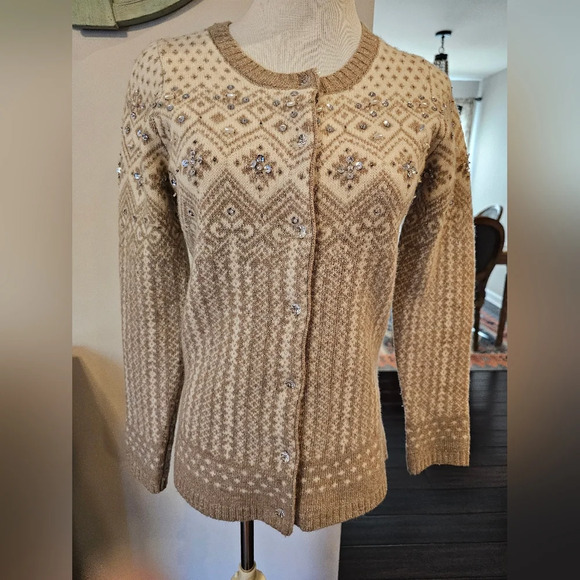 Telluride Clothing Co. Size Small Fair Isle Sweater Cardigan Lambswool Jeweled - Picture 1 of 10